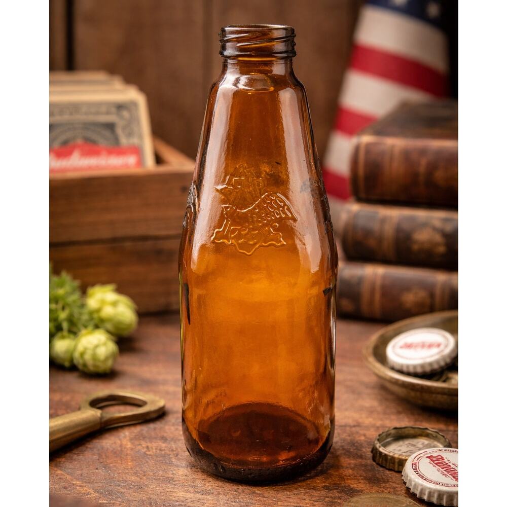 Vintage Anheuser Busch Amber Glass Beer Bottle Eagle Logo 1984 Olympic Era